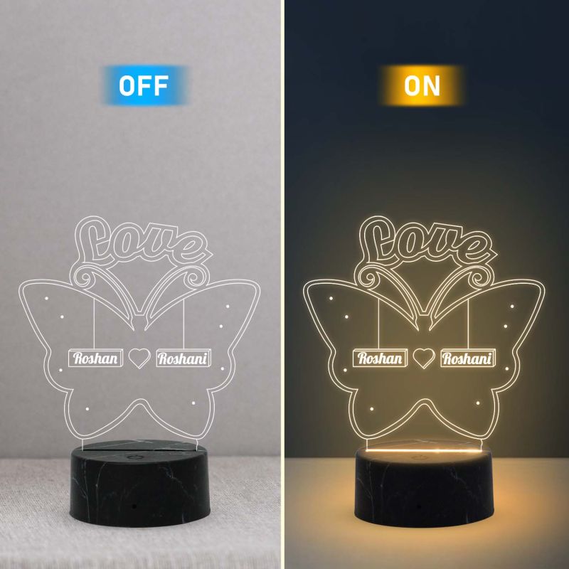 Love Butterfly Night lamp with Warm White Color Customized with Name Gift for Loveable Person